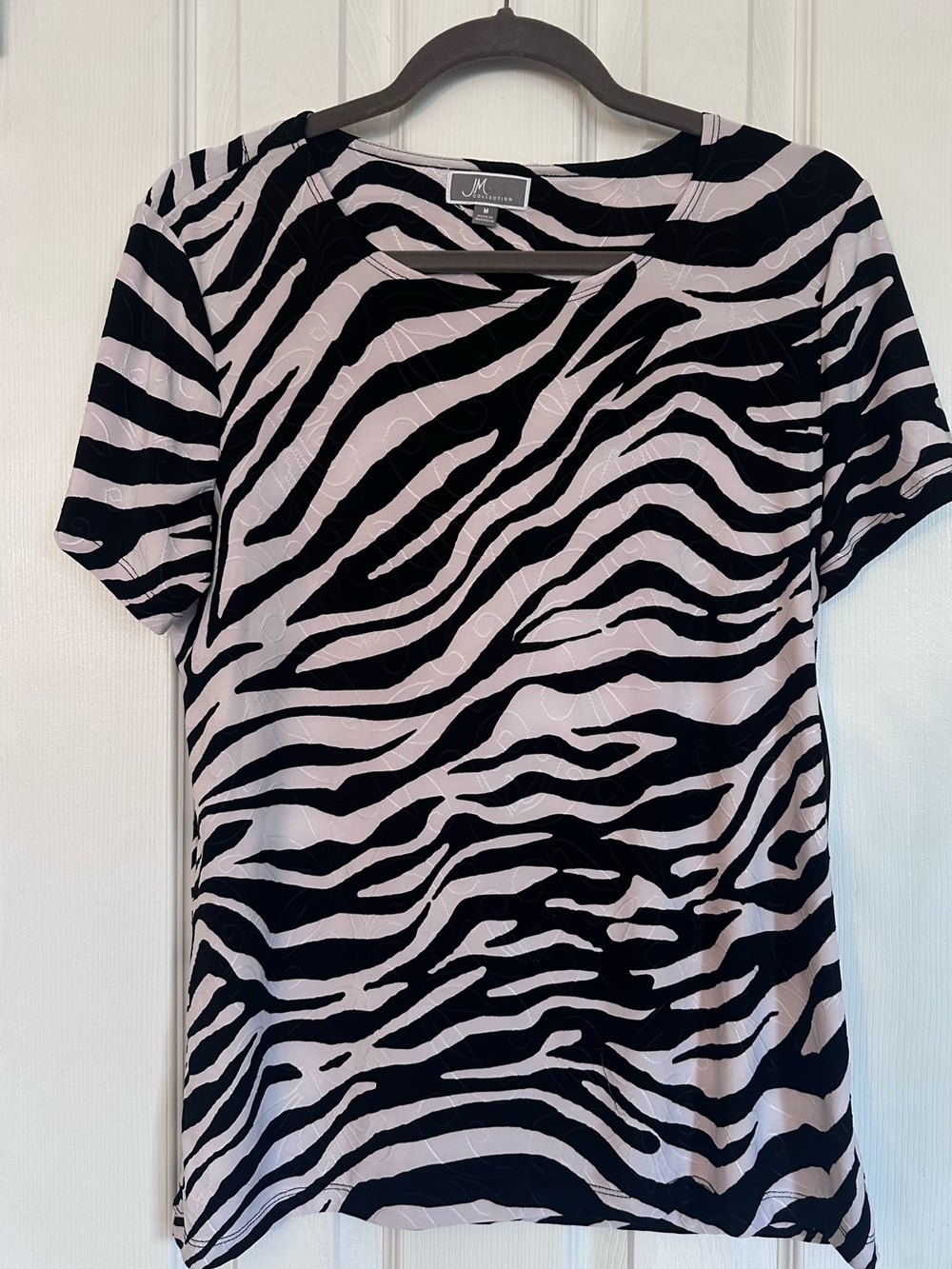 JM Collection Black and Light Pink Zebra-Stripe Short Sleeve Tee